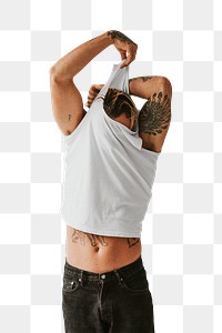 Men&#39;s white tank top mockup png apparel shoot
