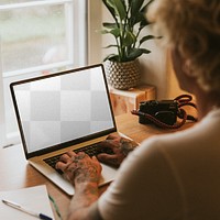 Laptop screen mockup png man working from home