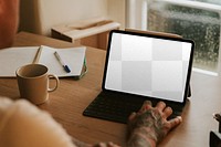 Man working on tablet screen mockup png digital device