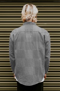 Jacket png mockup on urban blonde male model back view