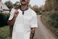 T-shirt png mockup on casual men's fashion outdoor shoot