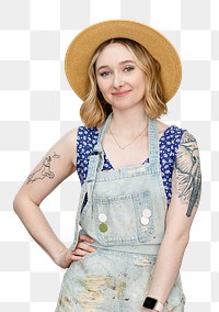 PNG hipster woman mockup in denim apron