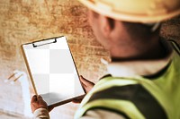 Clipboard png mockup at a construction site