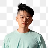 Teenage boy png, sad Asian teen cut out
