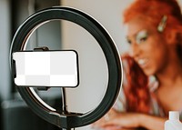 Phone screen png mockup, LED ring light, drag show artist beauty blogger