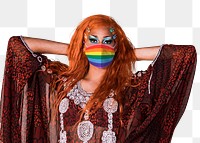 Drag queen png wearing rainbow face mask in the new normal