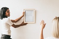 Women hanging png frame mockup, transparent space for artwork