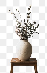 Wabi sabi png flower vase sticker, transparent background