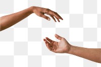 Women's hands png reaching for each other, transparent background