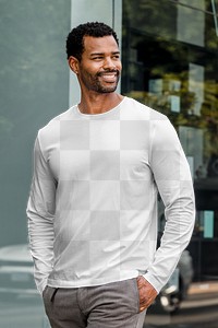 Long sleeve tee png, transparent mockup, men’s basic wear fashion design