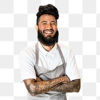 PNG man in apron, small business owner, half body cut out