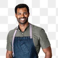 PNG man in apron, small business owner, half body cut out