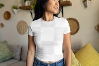 Woman's top mockup png, transparent tee, causal apparel 