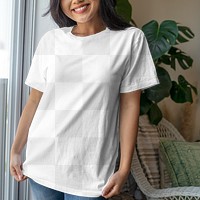 T-shirt mockup png, transparent tee, on a woman