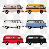 Old campervan png sticker, transparent background set