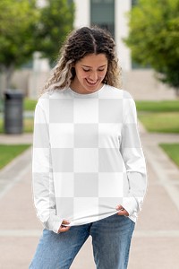 Long sleeve top png mockup, transparent jumper on a college student