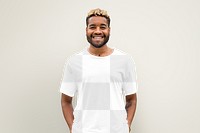 T shirt png mockup, transparent casual tee on a bearded man