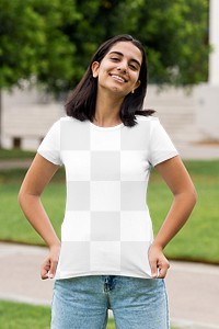 Casual t shirt mockup png, transparent tee on a young student