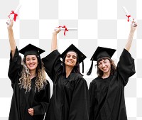 Png happy graduate celebrating, cut out on transparent background