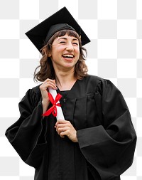 Png happy graduate celebrating, isolated on transparent background