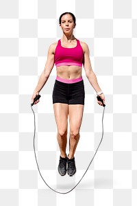 Woman athlete skipping rope png with transparent background