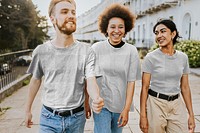 T-shirt mockups png with three diverse friend models