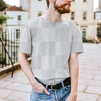 T-shirt transparent png mockup on beard hipster man