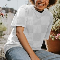 T-shirt png mockup on smiling woman model