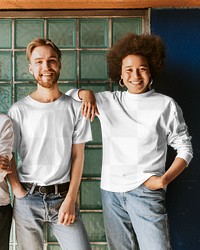 T-shirt mockups png with two man and woman friend models