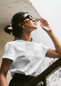 T-shirt png on Indian woman model with sunglasses