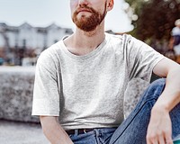 T-shirt transparent png mockup on beard hipster man