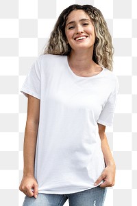 Woman png, wearing white tee, casual outfit, half body portrait