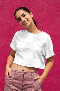 Transparent crop top png, mockup design, women’s casual wear fashion