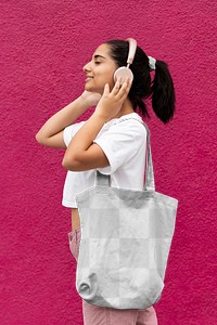 Tote bag png, transparent mockup, grocery shopping eco product