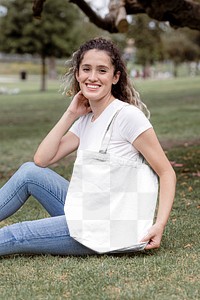 Reusable bag png, transparent mockup, eco product for grocery shopping