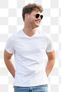 Happy man png, casual summer wear outfit, half body portrait