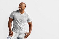 Transparent tee png mockup, editable tshirt design on African American man