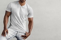 Transparent casual tshirt mockup, png apparel design on a confident man