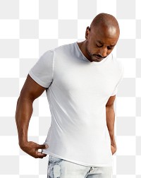 Man cut out png sticker, wearing white plain shirt, transparent background