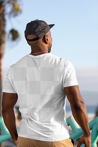 Men's shirt mockup png, transparent backside of African American man