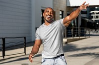 Transparent casual tshirt mockup, png apparel worn by happy man 