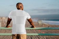 Men's shirt mockup png, backside of African American man