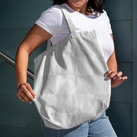 Casual bag mockup png, transparent tote accessory worn by a young woman