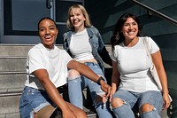 Tshirt png mockups, diverse girlfriends in an inclusive community