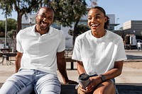 Couple shirt mockup png, woman wearing a prosthetic leg