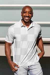 Transparent png shirt mockup, confident African American man posing