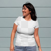 Casual apparel mockup png, transparent tshirt worn by a young woman