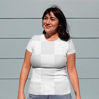 Casual apparel mockup png, transparent tshirt worn by a young woman