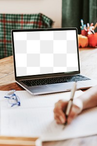 Laptop screen png mockup, work from home device