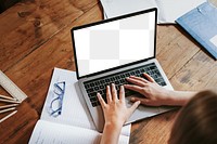 Laptop screen png mockup, work from home device